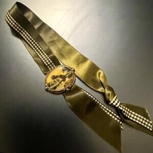 Vintage Two Sisters Pendant Ribbon Necklace